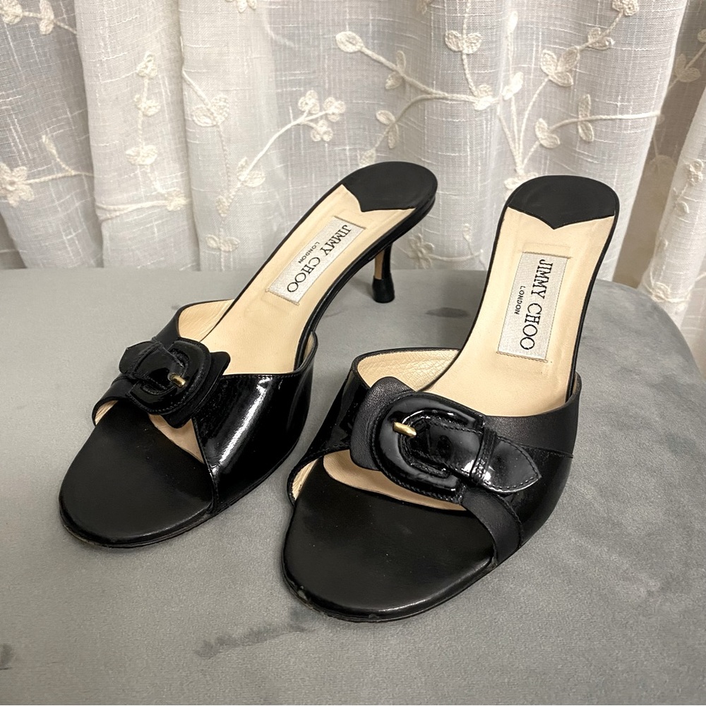 Jimmy Choo black buckle slide